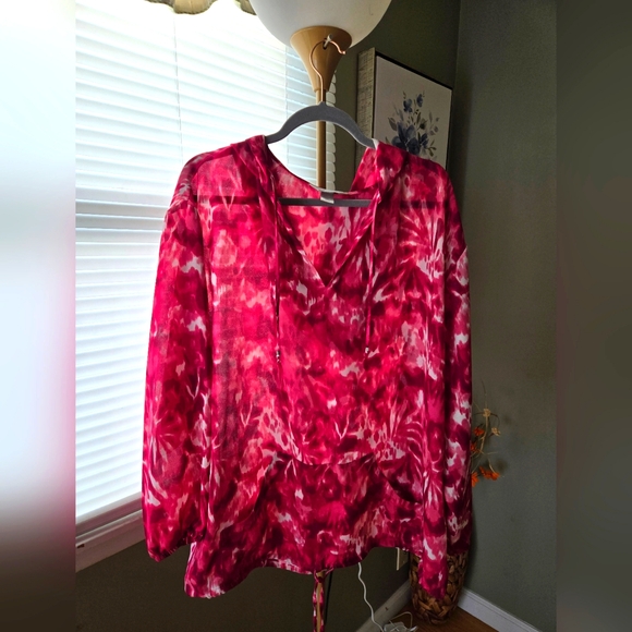 Cj banks sheer Hoodie/Blouse sz 2x Fushia/White - Picture 1 of 8
